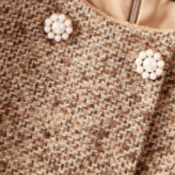 Khaki Elegant Women's Premium Tweed Contrast Faux Fur Mini Dress - Picture 10 of 10